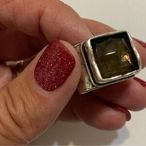 Silpada Designs - Retired Hammered Sterling Silver Smoky Quartz Ring, Sz 7